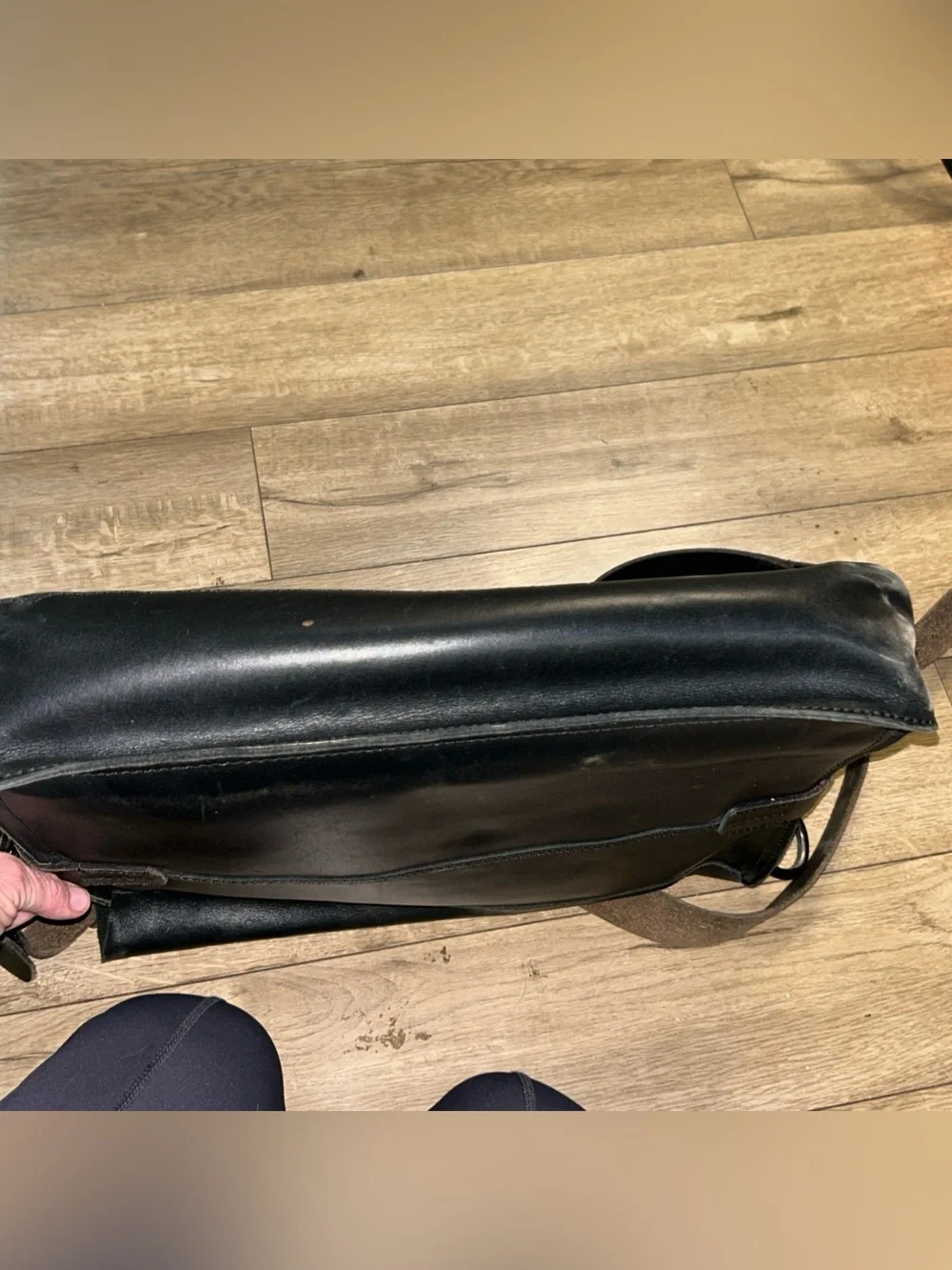 Allsaints Messenger Storm Bag Black Distressed Leather Laptop Organizer Pockets